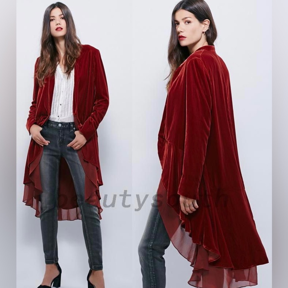 Soft Surroundings Velvet Red Duster Cardigan Size 3X